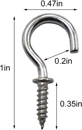 Vista 3 de 50 ganchos de techo de acero inoxidable (304) de 5/8 pulgadas, gancho pequeño para tazas, ganchos de luz atornillados para colgar en exteriores e