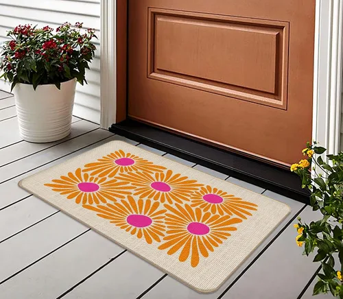 Vista 2 de Tapete floral para puerta, diseño de margaritas y margaritas, para interiores y exteriores, decoración de flores de margaritas, 17 x 30 pulgadas