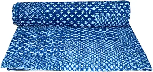 Vista 5 de Manta india hecha a mano de algodón Kantha Gudari (individual multicolor)