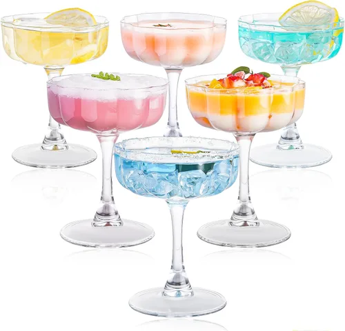 Vista 8 de Juego de 6 vasos de Martini de cristal, vasos Coupé de 11 onzas, vasos de cóctel clásicos, elegante copa de cristal soplado a mano de Manhattan