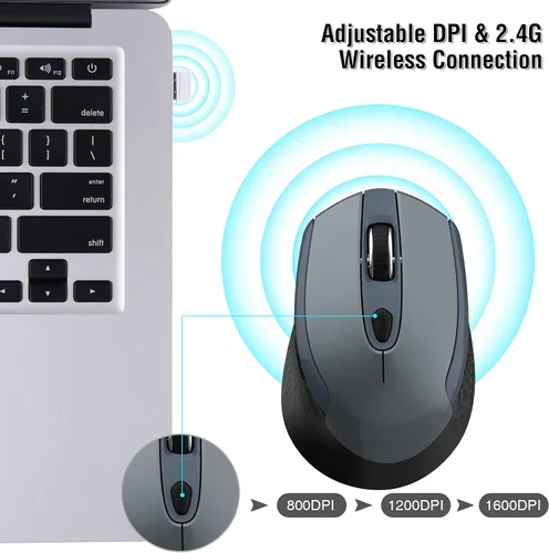 Vista 2 de Ratón inalámbrico, mouse inalámbrico silencioso de 2.4 G para laptop, mouse con 6 botones y 3 DPI ajustables para computadora, escritorio, MacBook