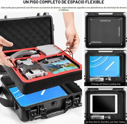 Vista 3 de FPVtosky Funda rígida de doble capa para DJI Mini 4 Pro Fly More Combo, funda de transporte impermeable para Mavic Mini 3/3 Pro Drone, compatible