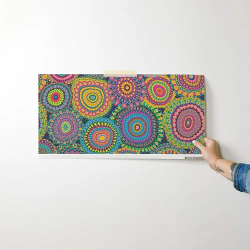 Vista 7 de Despegar y pegar papel tapiz Muestras – Colcha de retazos de abuelas mandala círculo colorido retro hippie personalizado extraíble papel pintado por