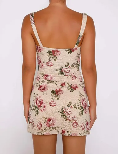 Vista 4 de Vestido corto entallado floral para mujer, con tirantes delgados, ajustado, para fiesta, Y2K, Egirl Streetwear