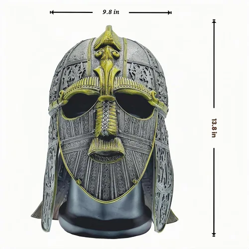 Vista 2 de Casco anglosajón de estilo vikingo para disfraz de látex inspirado en Sutton Hoo, cosplay medieval, ajustable para LARP