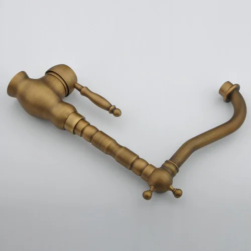 Vista 6 de Hiendure Latón antiguo diseñador único accesorios de fontanería de un solo agujero curva larga caño cocina grifo baño mezclador grifos
