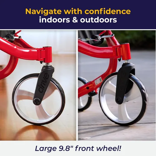 Vista 3 de Drive Medical Nitro - Andador con ruedas de 3 ruedas, ultraligero con ruedas, rodillo plegable para personas mayores y adultos, color rojo
