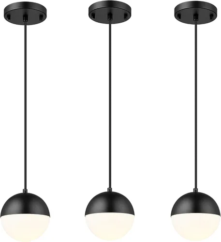 Vista 14 de LMS Lámpara Colgante de Mediados de Siglo de 6 Pulgadas, Lámparas Colgantes de Color Negro Mate con Cristal de Globo Blanco, Lámparas de Techo
