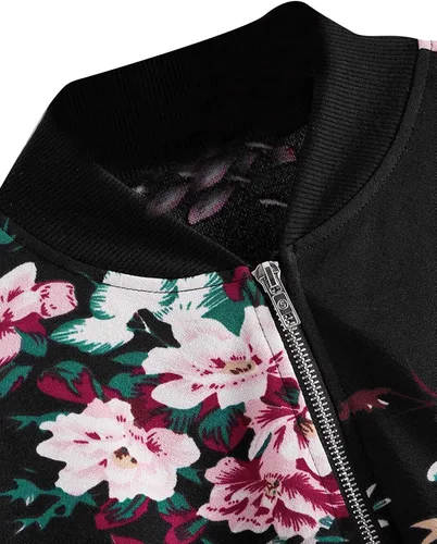 Vista 3 de Romwe Chaqueta bomber ligera con cremallera y estampado floral para mujer