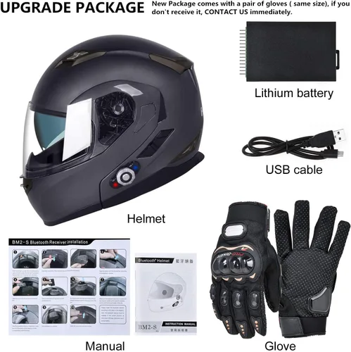 Vista 7 de FreedConn BM2-S - Casco de motocicleta con Bluetooth y función de marcación de voz, manos libres, 500 m/ 2 – 3 conductores, DOT con Bluetooth