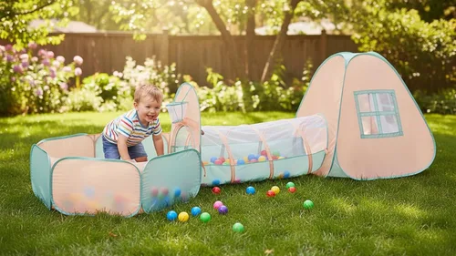 Vista 5 de UTEX Tienda de campaña desplegable 3 en 1 con túnel, pozo de pelotas para niños, niñas, bebés y niños pequeños, casa de juegos para interiores
