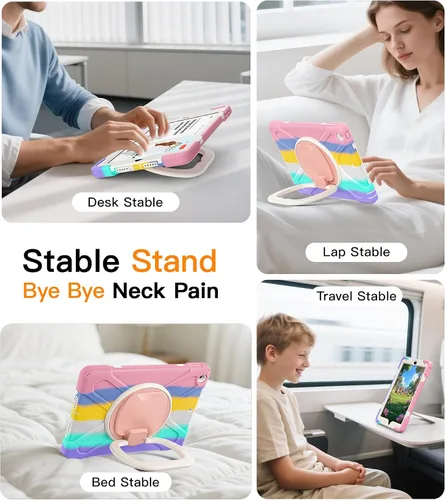 Vista 5 de BATYUE Funda para iPad de 9ª, 8ª y 7ª generación (funda resistente para iPad de 10.2 pulgadas 2021/2020/2019) con protector de pantalla, soporte