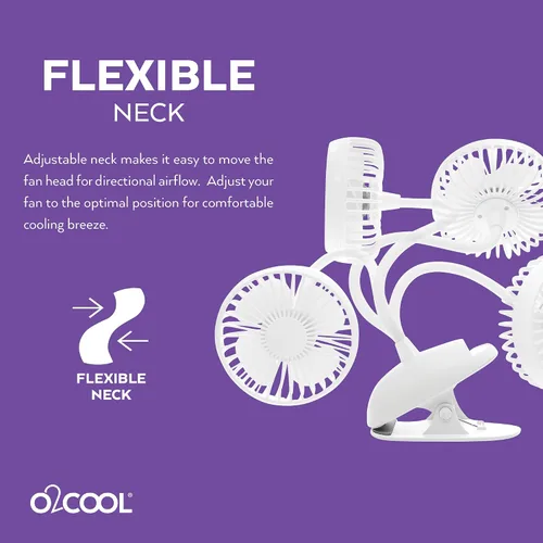 Vista 5 de O2COOL Ventilador de clip de batería USB recargable de 5 pulgadas, ventilador ajustable con 3 velocidades, cuello ajustable, cuello de cisne largo