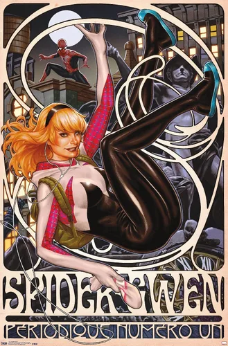 Vista 12 de Trends International Marvel Comics - Póster de pared de Spider-Gwen - Cover #1, 14.725 x 22.375 pulgadas, versión enmarcada de madera de granero