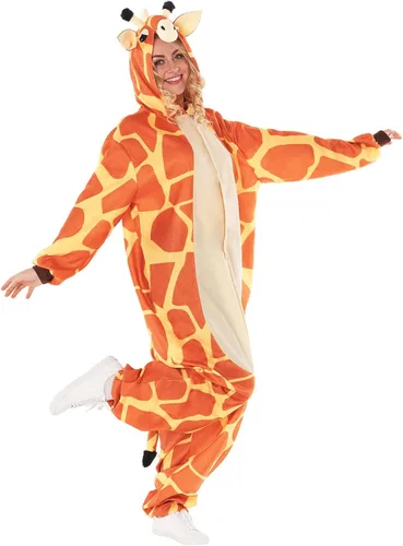 Vista 4 de Morph Disfraces de jirafa, mono de jirafa, mono de animales para adultos, divertidos disfraces de Halloween para hombres y mujeres