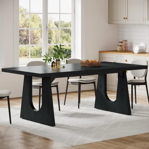 Vista 5 de Tribesigns Mesa de comedor grande para 6-8 personas, mesa rectangular rústica de madera de 70.9 pulgadas con patas de madera negra, mesa de cocina