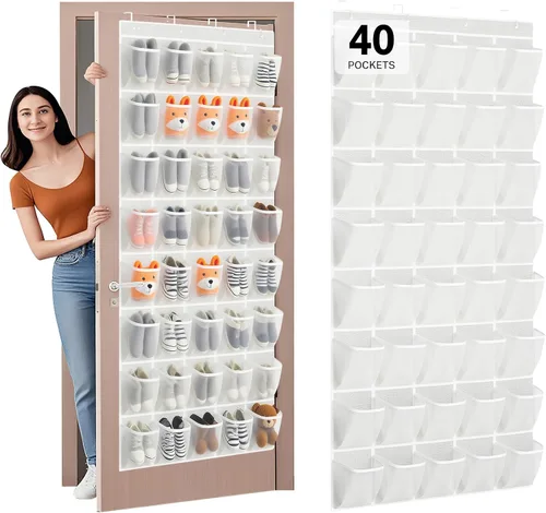 Vista 19 de Organizador de Zapatos para Colgar en la Puerta con 40 Bolsillos - Organizador Colgante de Zapatos de Malla Grande, Perchero para Almacenamiento