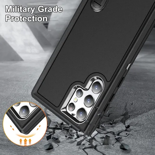Vista 4 de Funda para Samsung Galaxy S22 Ultra con función atril de 3 capas de grado militar, funda protectora de silicona resistente a prueba de golpes