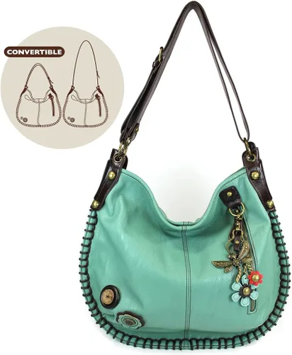 Vista 2 de Chala Bolsos de mano, estilo casual, suave, grande hombro o bolso cruzado con llavero, color verde azulado, Búho