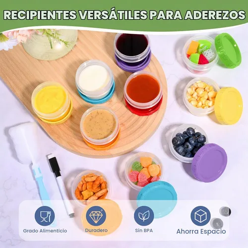 Vista 2 de Yomarket Envases Pequeños de Plástico de 2 oz con Tapas, Paquete de 12 Recipientes para Aderezo de Ensalada, Recipientes Reutilizables