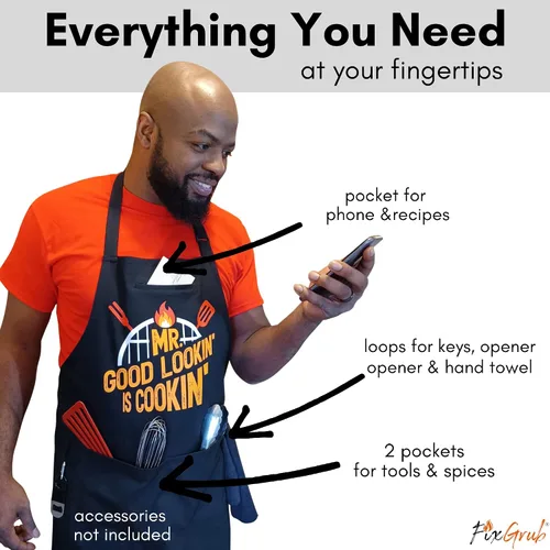 Vista 2 de Mr Good Lookin - Delantal de cocina, delantal de cocina para hombres, regalo ideal de Navidad o día del padre, juego de regalo o delantal solo