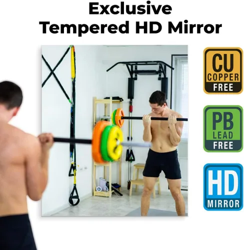 Vista 2 de Fab Glass and Mirror Espejo grande para gimnasio en casa de 48x72 - Panel de pared de vidrio templado HD de longitud completa - Pantalla profesional