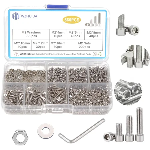 Vista 8 de Surtido de 1080 piezas, tornillos métricos M2 M3 M4, tornillos de cabeza hexagonal con socket, tornillos, tuercas y arandelas de acero inoxidable