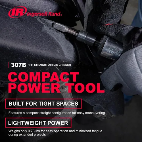 Vista 3 de Ingersoll Rand 307B 1/4" Amoladora neumática con troquel recta, 28,000 RPM, 0.25 HP, construcción de rodamiento de bolas, bloqueo de seguridad