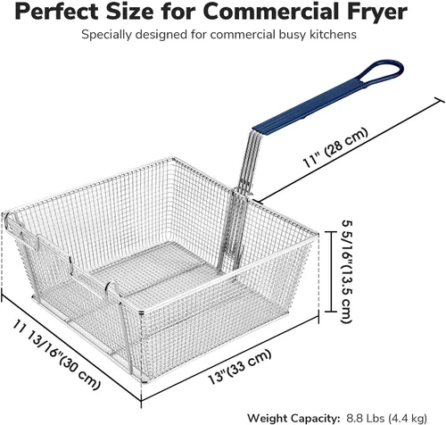 Vista 6 de WeChef - Cesta comercial para freidora de 8.8 libras, gran capacidad, 13 x 12 x 5 pulgadas, cesta de freidora de construcción resistente con mango