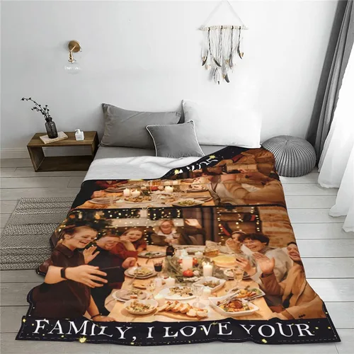 Vista 2 de Youltar Manta personalizada con fotos de texto, mantas personalizadas con imágenes para familiares y amigos, Año Nuevo, Halloween, cumpleaños