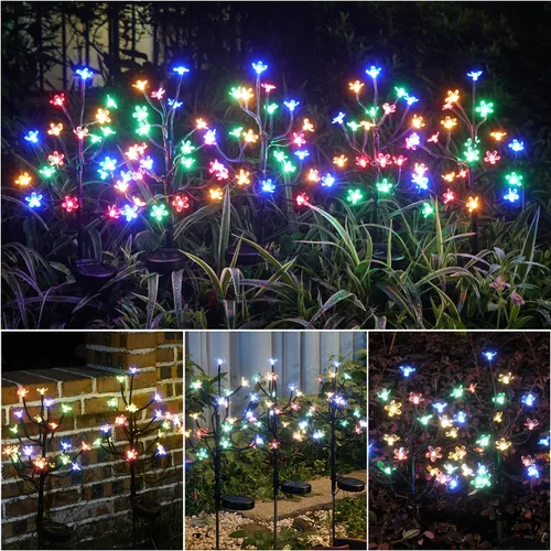 Vista 7 de Luces solares para jardín y exteriores, paquete de 20 luces LED alimentadas por energía solar, diseño de cerezo, impermeable, patio, camino, patio