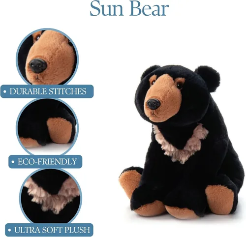 Vista 2 de The Petting Zoo Peluche de oso de sol, regalos para niños, animales salvajes de la selva tropical, juguete de peluche de oso solar, 12 pulgadas