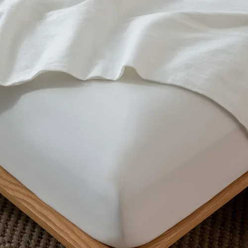 Vista 15 de MooMee Sábana bajera ajustable de solo 100% algodón lavado con textura parecida al lino, transpirable, duradera, suave, cómoda, bolsillo profundo