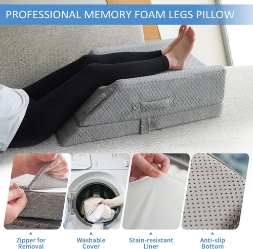 Vista 7 de Almohadas ajustables de elevación de piernas para hinchazón después de la cirugía, almohada de cuña de espuma viscoelástica refrescante
