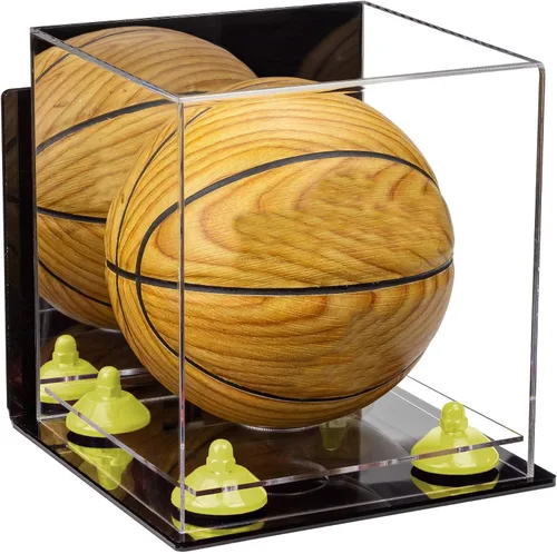 Vista 135 de Better Display Cases Mini acrílico - Miniatura (no tamaño completo) Baloncesto vitrina con elevadores negros y espejo (A015-BR)
