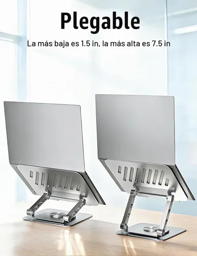 Vista 6 de Soporte ajustable para computadora con base giratoria de 360°, elevador ergonómico plegable para computadora portátil para escritorio compatible