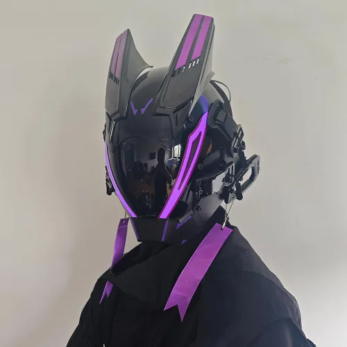 Vista 7 de Máscara punk para hombres, máscara LED para mujer, tecnología punk futurista, cosplay, Halloween, fiesta, festival de música, accesorios