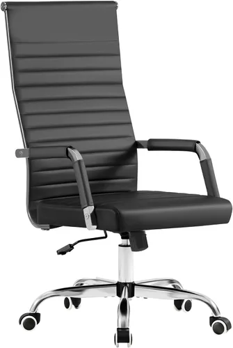 Vista 10 de Furmax Silla de oficina acanalada, respaldo alto, silla ejecutiva de conferencias ejecutiva, silla giratoria ajustable con brazos