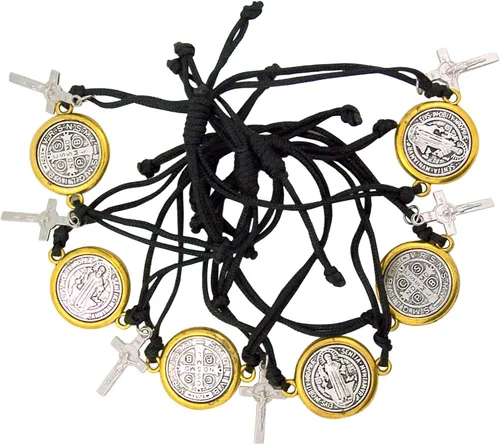 Vista 3 de Saint Benedict - Pulsera medalla de dos tonos, 7.0in, paquete de 3