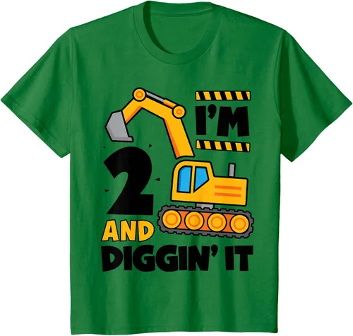 Vista 3 de Kids 2 Two and Digging It 2nd Birthday Boy Construction Excavator T-Shirt, Gris Gris Oscuro