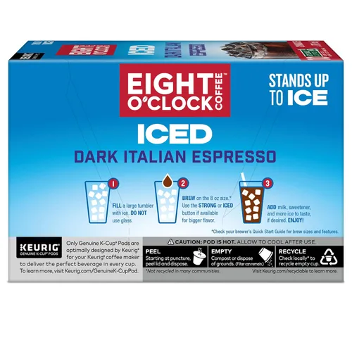 Vista 13 de Eight O'Clock Coffee ICED Dark Italian, Keurig - Cápsulas K-Cup de una sola porción, café helado tostado oscuro, 60 unidades (6 paquetes de 10)