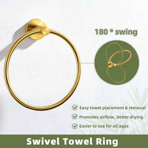 Vista 6 de APLusee Towel Ring for Bathroom Wall, Brushed Dark Gold Hand Towel Ring Holder, Heavy Duty SUS 304 Stainless Steel Modern Bathroom Accessories