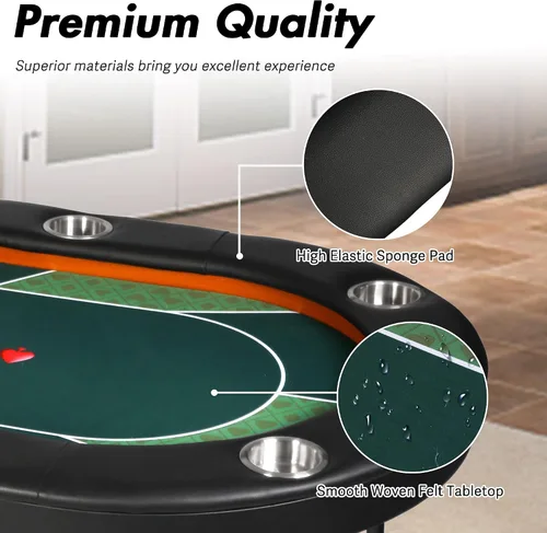 Vista 2 de Mesa de póquer plegable para 8 jugadores, mesa de cartas con soporte para tazas, mesa de ocio de casino, mesa de póquer Texas Hold 'Em para juego