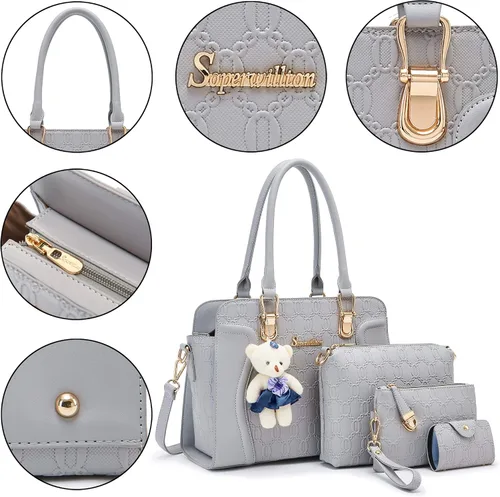 Vista 95 de Bolsos de mano de moda para mujer, bolsa de hombro, asa superior, bolsa de mano, juego de 4 piezas