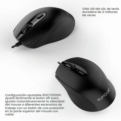 Vista 3 de YUMQUA Ratón con cable silencioso USB con cable para computadora MacBook