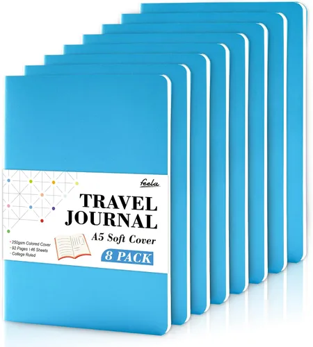 Vista 25 de Feela - Paquete de 8 cuadernos de tapa blanda en masa, cuadernos universitarios rayados para el trabajo, cuaderno de viaje rayado para mujeres
