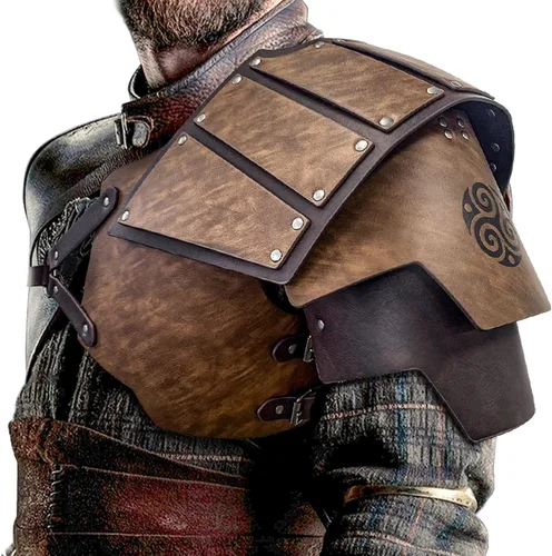 Vista 2 de HiiFeuer Armadura de hombro Viking individual con armadura de cintura bárbara y protectores medievales de Brigandine, juego de guerrero vikingo