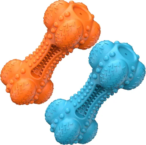 Vista 11 de SCHITEC - Juguete masticable para perros con sonido, hueso de goma natural resistente y duradero con cepillo de dientes, indestructible