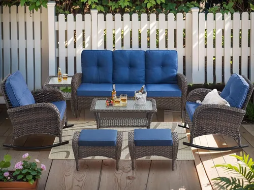 Vista 33 de HUMMUH Juego de 2 sillas de mimbre para exteriores, sillas de comedor con respaldo alto y asiento profundo para jardín, porche, patio trasero