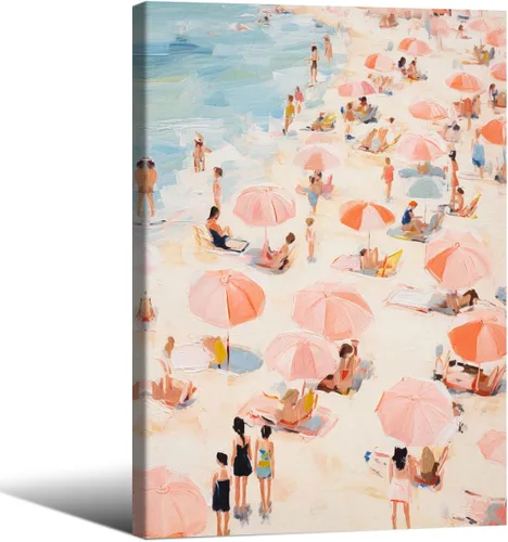 Vista 17 de Arte de pared costero de verano rosa pastel playero surfing pósteres de vaquera, impresiones en lienzo estéticas de 08 x 10 pulgadas, marco negro